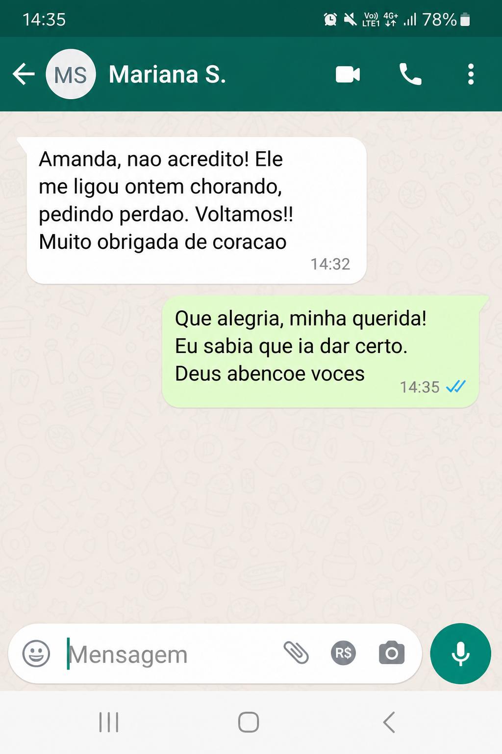 Depoimento de Mariana sobre o retorno do parceiro